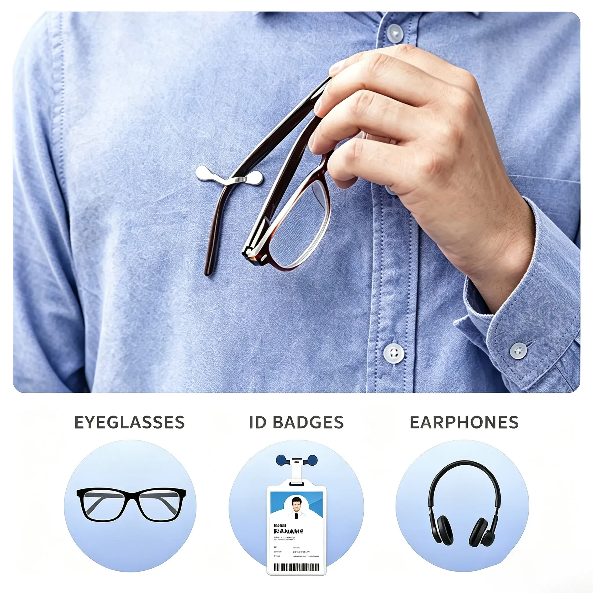 Multi-Purpose Magnetic Collar Clip for Shirts, Strong Magnet Holder for Eyeglasses, ID Badges & Earphones, Portable Organizer with Multiple Color Options for Daily Use