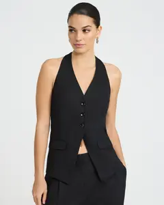 Express Linen-Blend Halter V-Neck Cutaway Blazer Vest