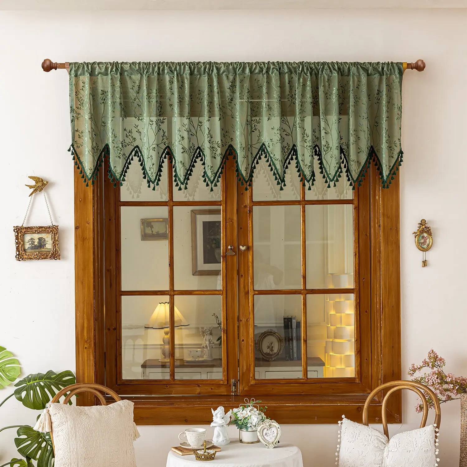 1PC Modern Simple Cotton Linen Curtain, Window Curtains, Fringe Trimmed Triangle Drape, Country Style Short Curtains, Filter Light Sunshade Dustproof, Curtain for Windows