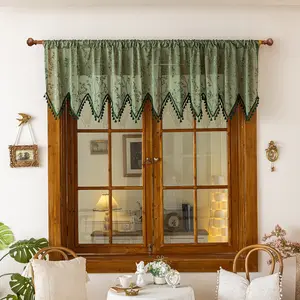 Modern Simple Cotton Linen Curtain, Fringe Trimmed Triangle Drape, Country Style Short Curtains, Filter Light Sunshade Dustproof, Tassel Decor Curtain, Room Decor Curtain, Window Curtain