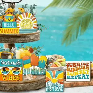 Summer Themed Tiered Tray Decor Set, 1 Set Summer Sun Decorations without Tray, Indoor & Outdoor Table Centerpiece, Home Decor, Hello Sunshine, Ornaments