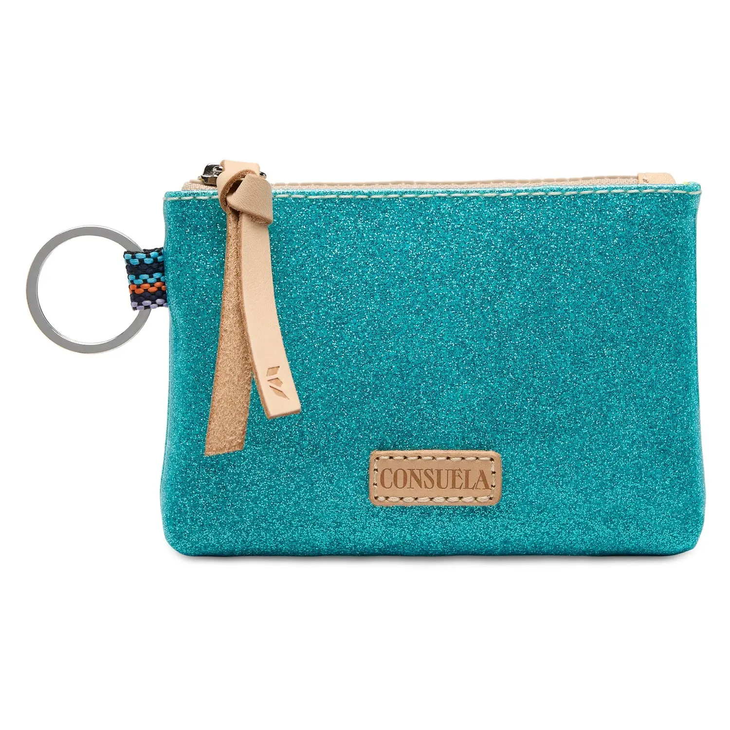 Consuela Lumi Pouch - Turquoise Glitter Women's Handbag with Built-In Keyring, Pouch Attachment, Small Scale, Compact Multi-Pocket Mini Design, Internal Compartments, Fashionable & Easy to Toss In, Pouch Attachment Women's Handbags, Small Scale Women's Ha
