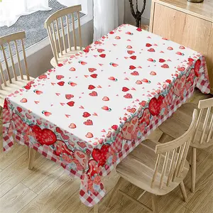 Valentine's Day Rectangular Tablecloth, Rose Heart Design, Indoor & Outdoor Use, Home Kitchen Decor, Holiday Party Decoration