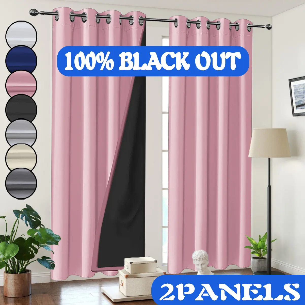 2 panels, 100% blackout privacy curtains, Blackout window curtain, modern romantic minimalist style, polyester material with laminated lining, top-hole hanging, suitable for bedrooms, dining rooms, living rooms