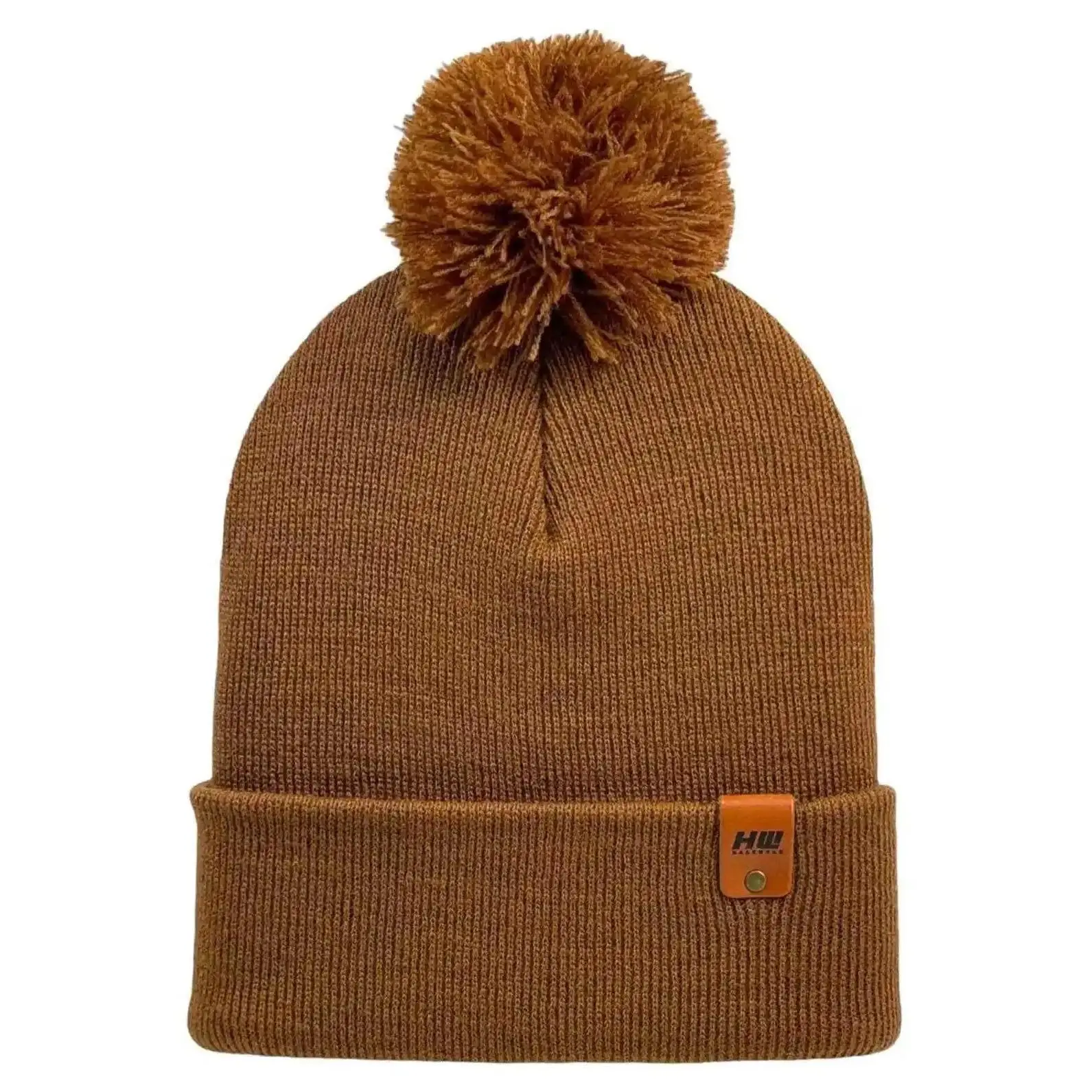 Classic Cuffed Pom Pom Beanie, Camel Brown