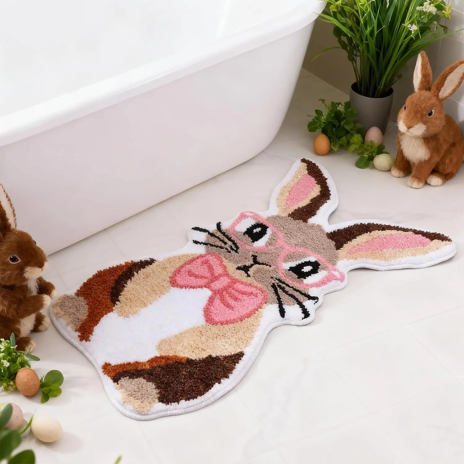 Retro Easter Bunny Bath Mat,Cute Bath Mat,Rabbit rug,Fun Spring Bathroom Decor,Soft and absorbent floor mat,bathroom carpet,Bathroom Decorative Mat,Suitable for bathrooms, bedrooms, kitchens,Interior decoration, holiday themes, home decor, Easter gifts