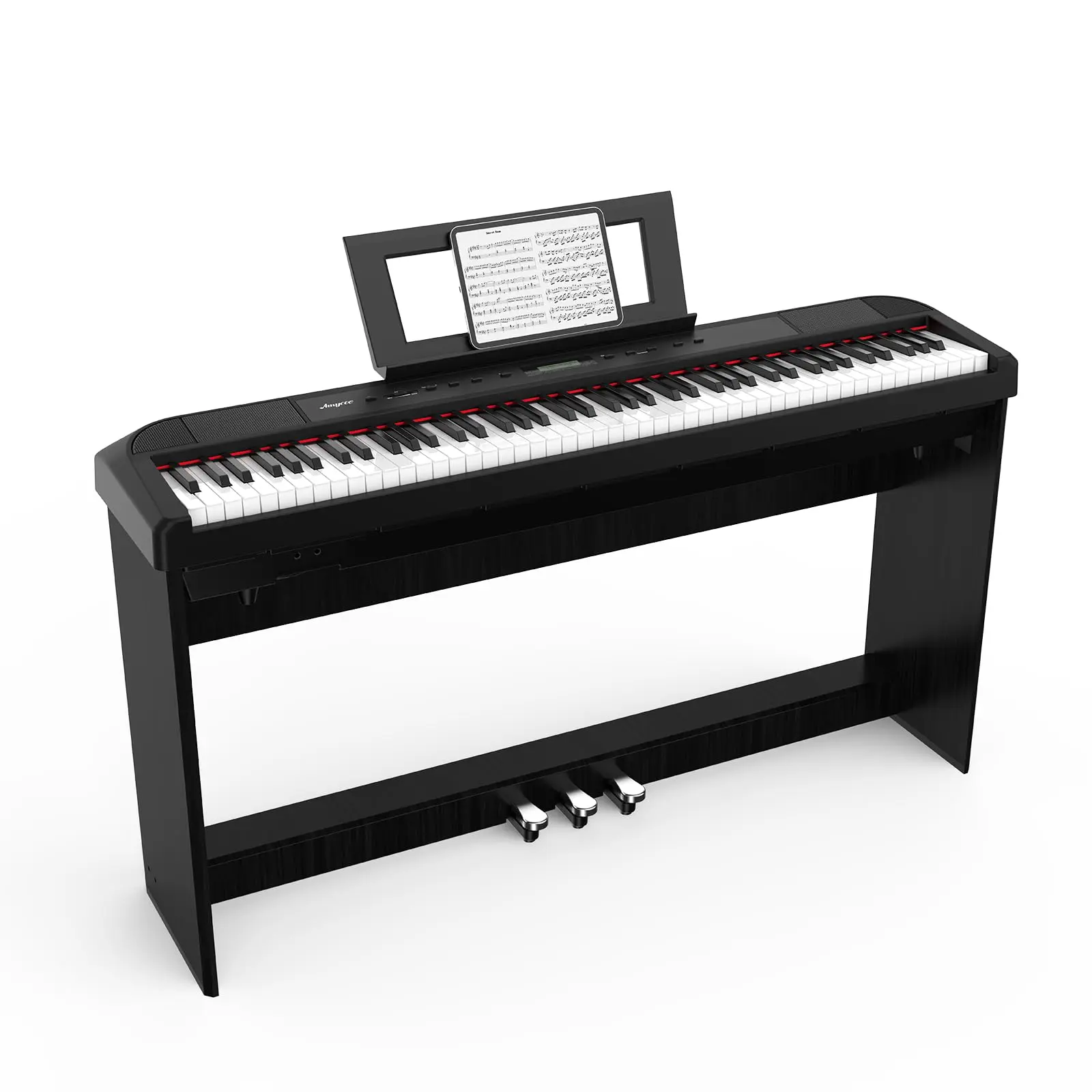 Digital Piano 88 Key Weighted, Full-Size Electric Piano Portable Keyboard for Beginners/Adults with Triple Pedals, Power Supply and Built in Speakers(with Wood Stand)