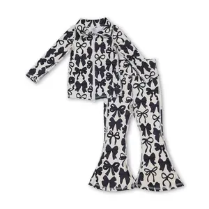 Girl Atheletic Clothes  Black Bow Cheer Game Day Yoga Outfit Winter Sports Clothes