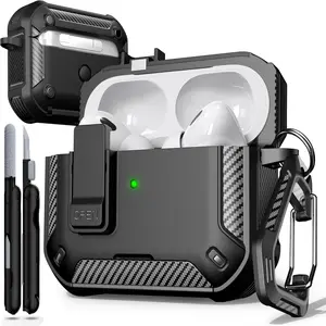 AirPods Pro 3 Generation Case Cover with Cleaner Kit, Military Hard Shell Protective Armor with Lock for AirPod Gen 3 Charging Case 2021,Front LED Visible (black））