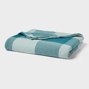 Full/Queen Spring Matelasse Blanket Blue Oversized Gingham - Threshold