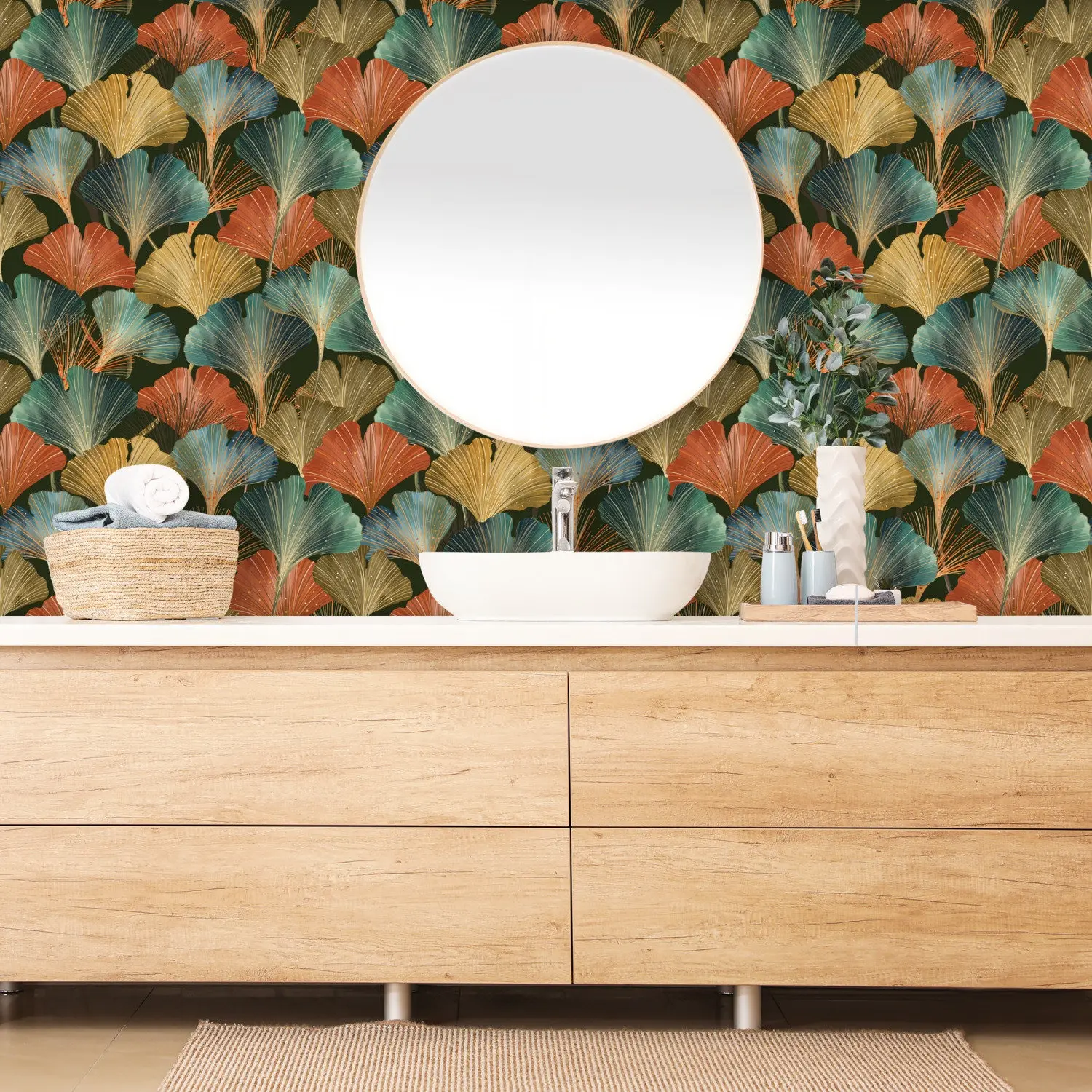 Watercolor Wallpaper Panels, Fall Foliage Wall Mural, Artistic Wallpaper, Autumn Wallpaper, Peel and Stick