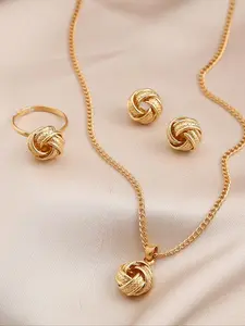 3 Piece Set Braided Spiral Knot Ring Earring Necklace Jewelry, Unique Women's Evening Party Jewelry Set, Stylish Accessories