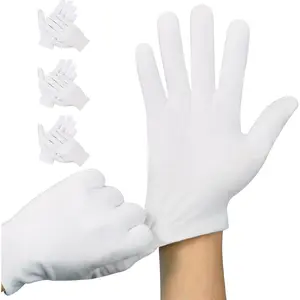 3 Pairs White Cotton Gloves, Premium Cotton Gloves for Dry Hands Sleeping, White Gloves for Moisturizing Hands Women and Men, Cloth Gloves for Eczema, Spa Glove for Lotion Overnight