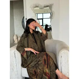 Women's Tie Dye Print   Abaya, Modest Casual Long Sleeve Outerwear for Daily Wear, Ladies Islamic Clothing for All Seasons