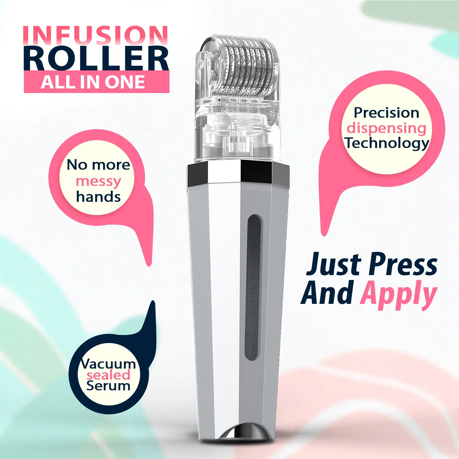 Topical Derma Roller 0.25mm - 140 Titanium Needles with Integrated Serum Reservoir for Hair, Face, Skin - Serum Not Included