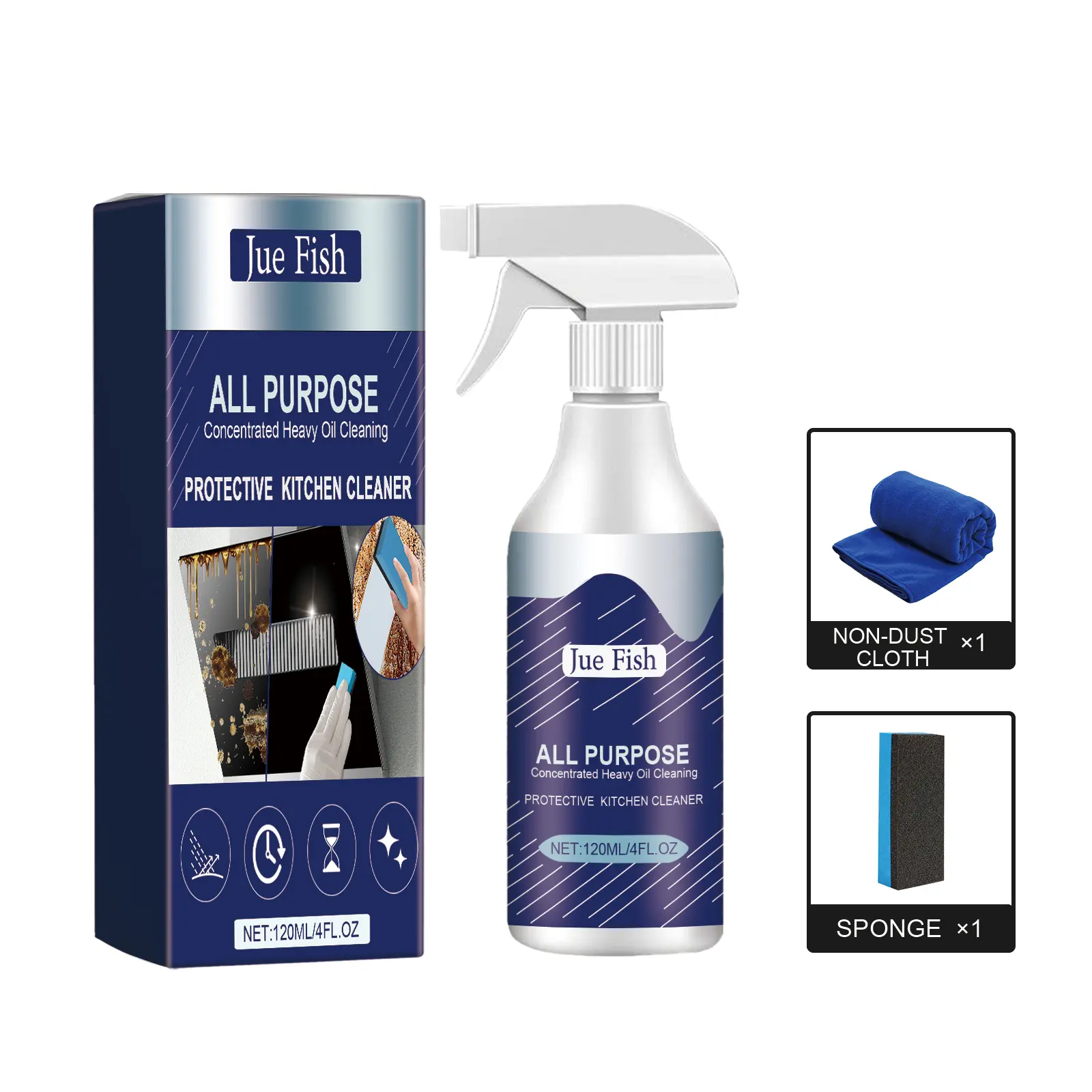 Jue Fish Heavy-Oil Spray Kitchen Cleaner - Bottled, Multipurpose, Ready-to-Use Remover Kitchen Cleaner for Range Hoods, Household Kitchenware - Home Care Cleaning Supply, Bottled Kitchen Cleaners, Multipurpose Kitchen Cleaners