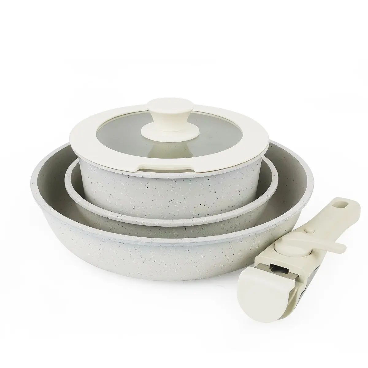 5-Piece Non-Stick Skillet Set, Detachable Handles, Stackable Cookware, Oven Safe, Camping & Home Kitchen Essential, Fits Any Stove