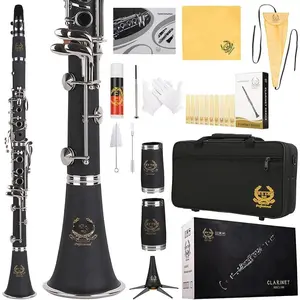 Clarinet 17 Nickel  Woodwind Band & Orchestra Musical Instruments for Beginners Includes Case, Stand, 10 Reeds and Cleaning Kit-Black/