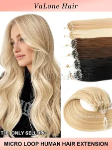 50 Strands Micro Loop Hair Extensions Real Human Hair for Women, Ultra Smooth and Super Soft Silky Straight Extensions, Microbead Installation