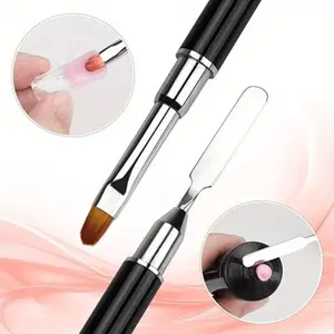 Dual Ended Poly Gel Brush Picker 2 IN 1 Design Nail Brush and Spatula Stainless Steel Gel Nail Brush for Nails Extension Gel Nail Art Tools Home Nail Art