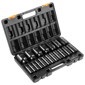 VEVOR Impact Socket Set 1/2 Inches 19 Piece Impact Sockets, Deep Socket, 6-Point Sockets, Rugged Construction, Cr-V, 1/2 Inches Drive Socket Set Impact 3/8 inch - 1-1/2 inch, with a Storage Cage