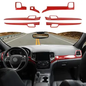 Carbon Fiber Red Dashboard Panel Trim & Door Handle Cover Kit, Car Interior Sticker Decals & Accessories for 2011-2021 Jeep Grand Cherokee WK2, Car Accessories
