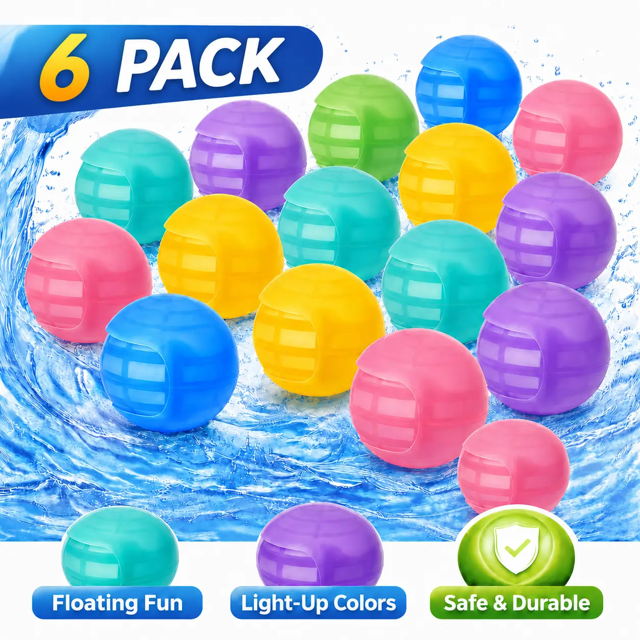 Reusable Silicone Water Balloons Quick Fill Self Sealing No Tie Refillable Water Splash Balls, Summer Pool Beach Backyard Party Water Toys for Kids Adults, Outdoor Summer Activities Birthday Gift, 6/12 Pack