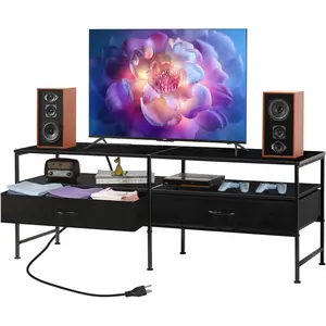 TV Stand for TVs up to 55 Inches, Entertainment Center, Industrial Media TV Console Table with Open Storage Shelves, Television Stands for Living Room, Bedroom, Black ，，