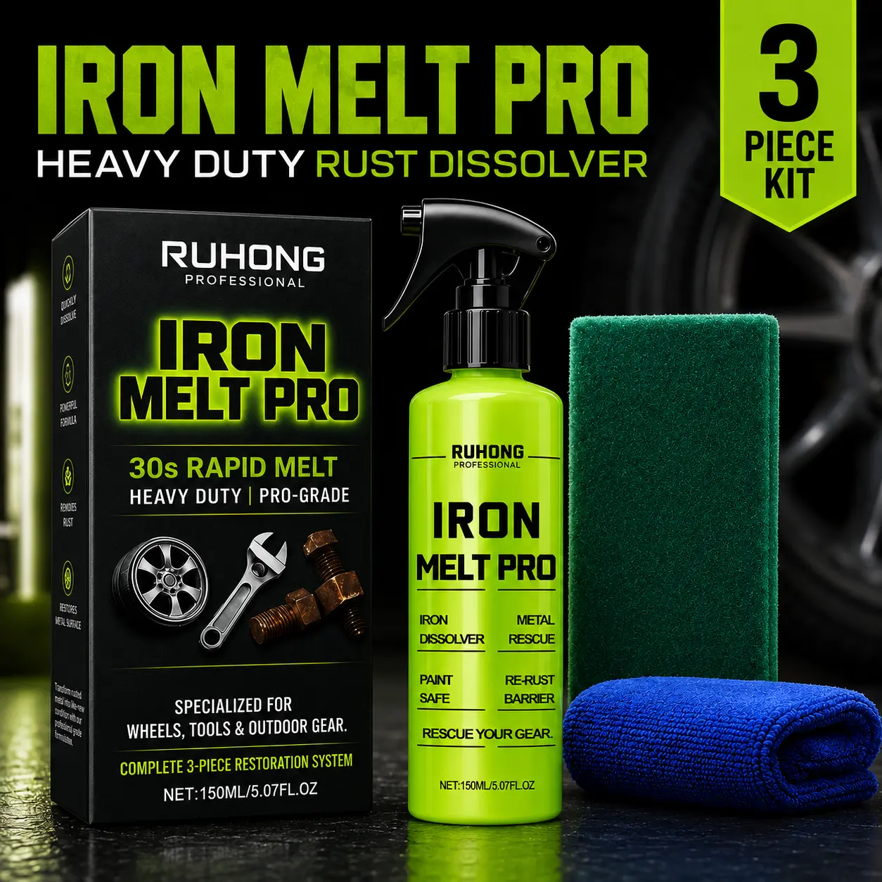 150ml Rust Removal Spray - Heavy-Duty Fast-Acting Formula, Easy to Use Automotive Car Part De-Rust Cleaner, Effortlessly Tackle Stubborn Iron Stains on Cars, Metal Tools, Automotive Rust Remover