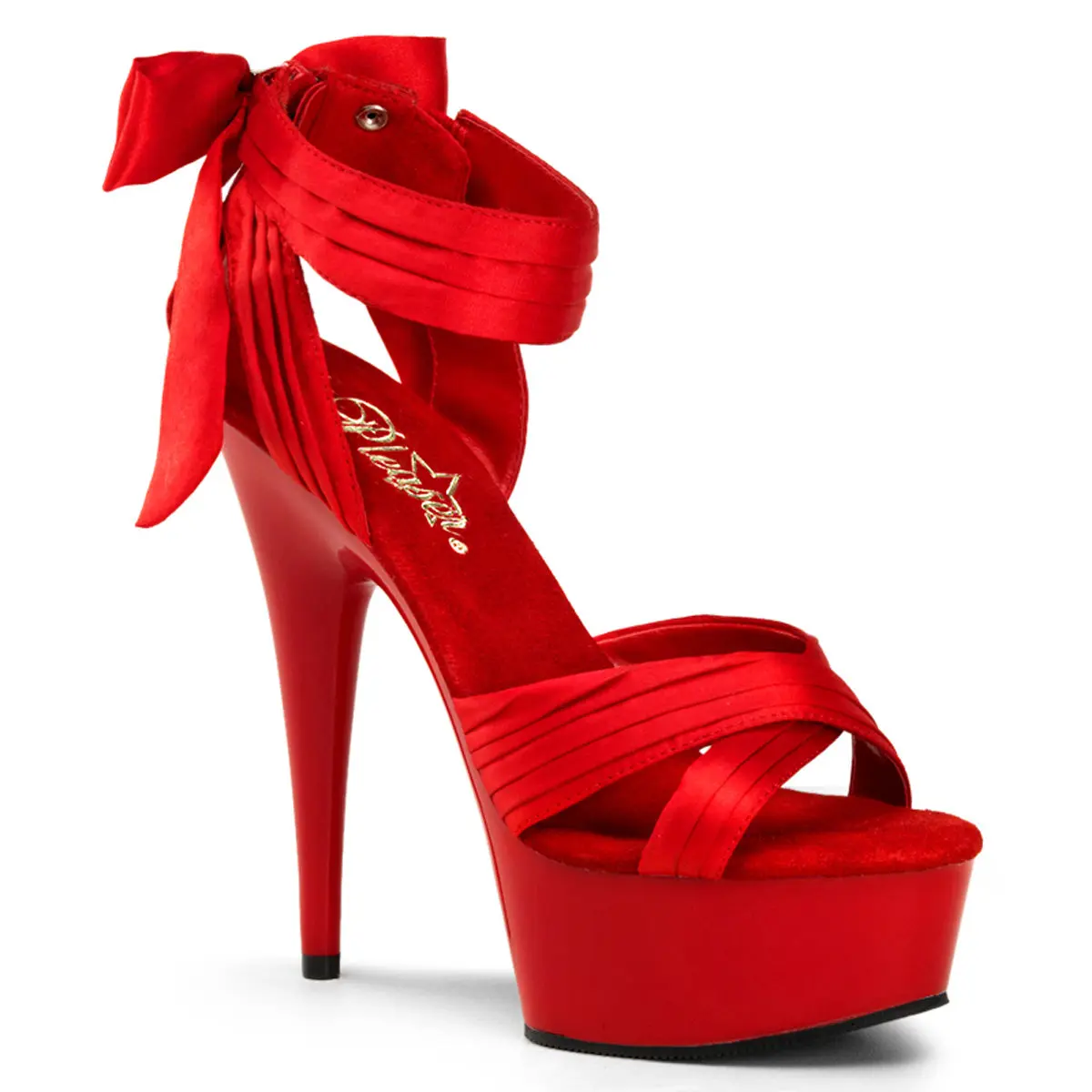 Women's Red Satin Platform Sandals, Exquisite 6-Inch Stiletto Heels with a Statement Bow and Back-Zip for Party and Clubwear, Fashionable Platform Sandals, Exquisite Heels
