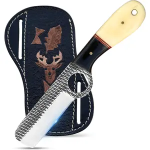 Cowboy Knives with Leather Sheath - 8" Sharp Handmade Rasp steel Bull Cutter Knife - EDC Fixed Blade Hunting Knife for Skinning, Camping, Bushcrafting and Outdoor Activities