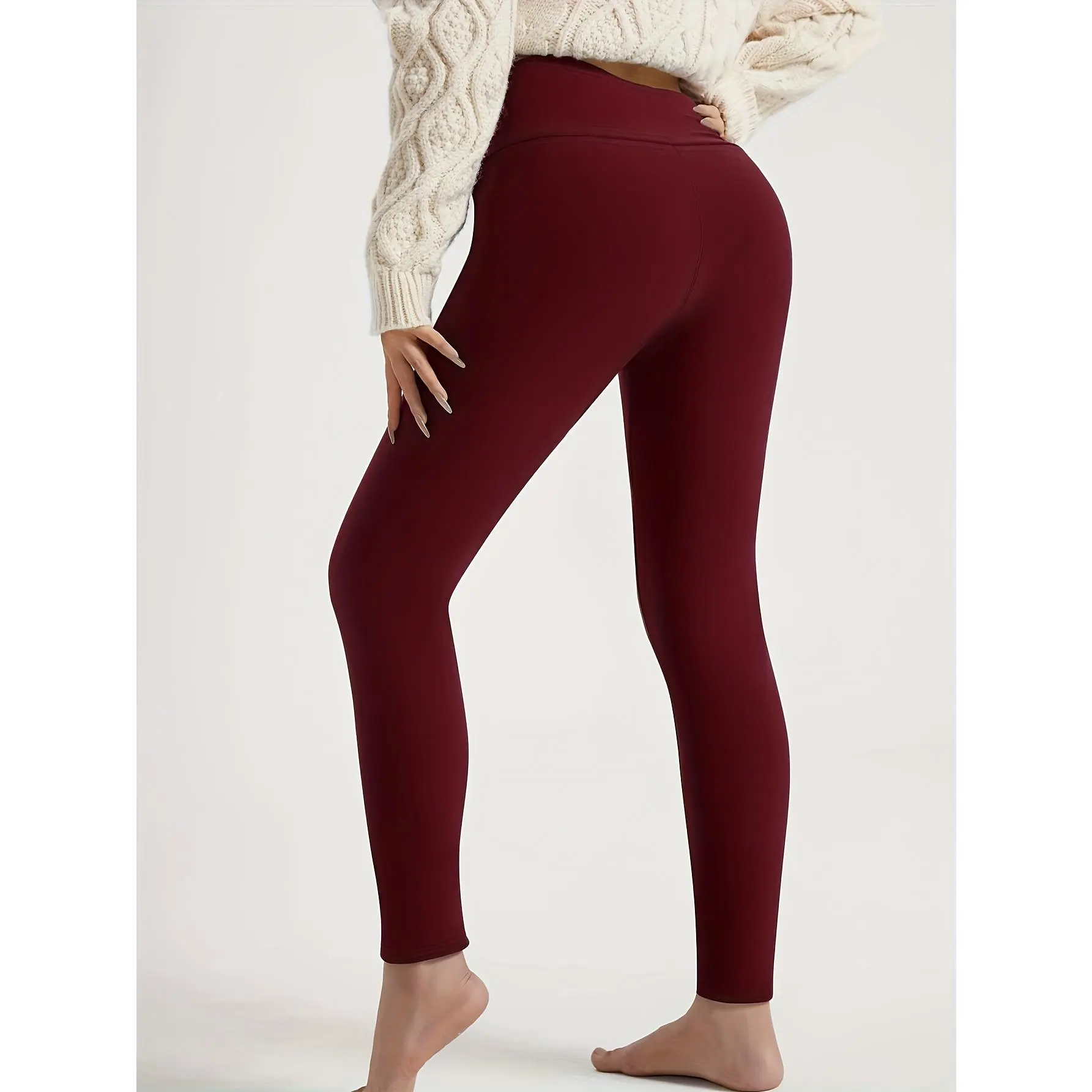 Women's High Waist Stretchy Leggings for Winter Workouts - Thermal Yoga Pants with 4-Way Stretch, Solid Color Non-See-Through Fabric, Hand Wash/Dry Clean, Gym & Casual Wear, Comfortable Fitness Attire, Nontransparent Fabric