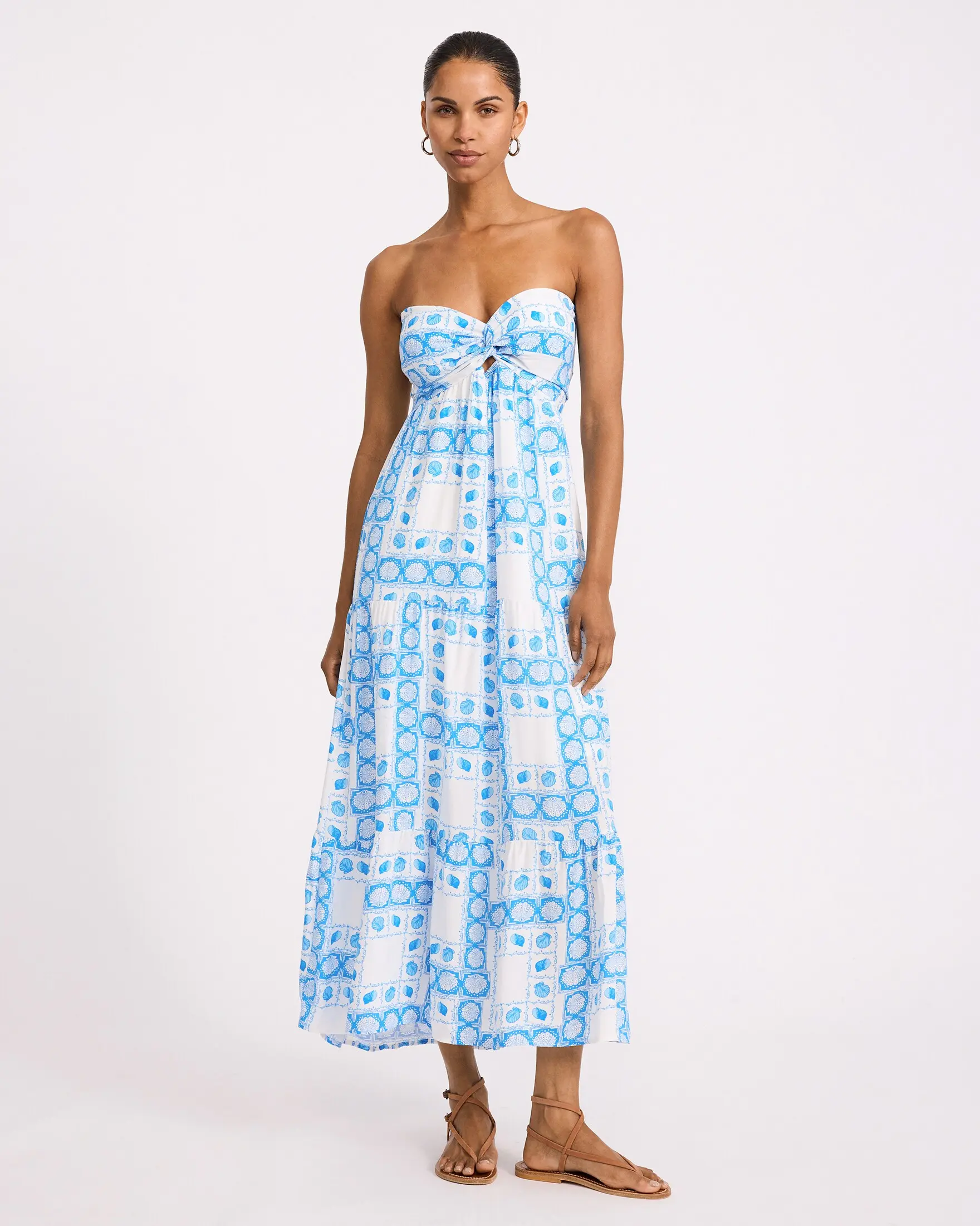 Express Printed Strapless Twist Front Strappy Maxi Dress