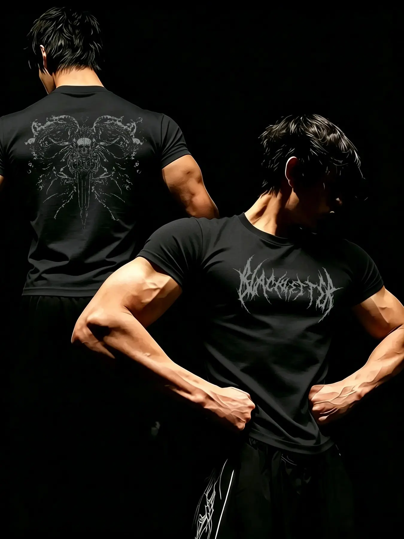 Men's Gothic Graphic Compression T-Shirt, Moisture-Wicking Quick Dry Gym Tee, Breathable Streetwear Workout Top, Fitness Sport Top, Fitness Shirts, Multi-Wear Athleisure for Fitness, Outdoor & Casual Daily Gothic Gym Wear Y2K Fitness T-Shirt