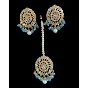 DJET16 Raabya punjabi Jadau earrings tika( Feroza / turquoise )( READY TO SHIP )