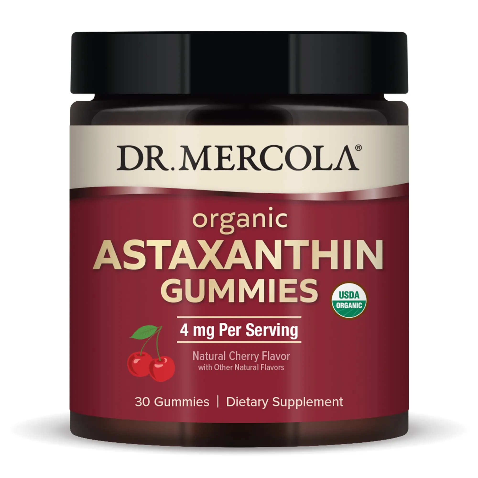 Dr. Mercola Organic Astaxanthin Gummies - Cherry, 30 Gummies, Non-GMO, Gluten Free, Soy Free