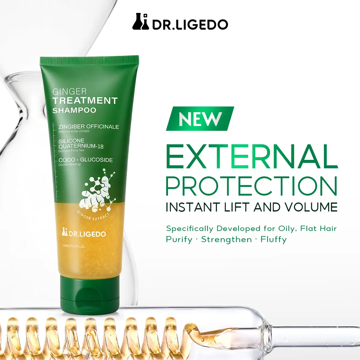 【NEW】Dr.Ligedo Ginger & Ginseng Shampoo 1pcs 150ml | Ginger Care Formula, helps cleanse the scalp, helps reduce oiliness, and helps smooth hair. Unisex.
