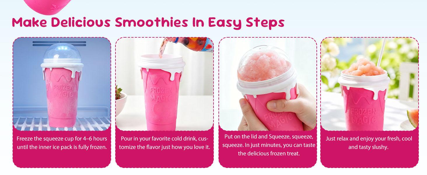 16.9oz Slushie Maker Cup Drinkware, Frozen Magic Squeeze Tool with Lid & Straw, DIY Cooling Container for Juice Milk Yogurt Ice Cream, Kitchenware Gift for Friends, Slushy Maker Cup