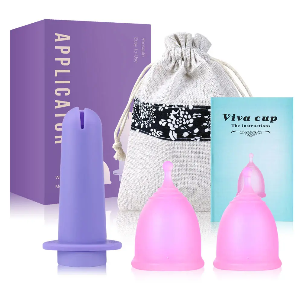 Pink Silicone Menstrual Cup Set, Mooncup Period Aid Kit, Women's Period Products, Comfortable, Soft and Reusable, Easy to Use, Single Pack, Feminine Hygiene Products