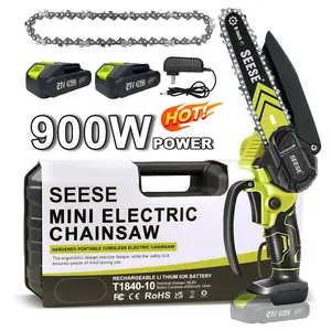 SEESE Brushless Mini ChainSaw - Portable Electric Cordless Saw for Wood Cutting, Batteries (2000mAh) ,Pruning, Gardening, Camping - Suitable for Seniors, Women