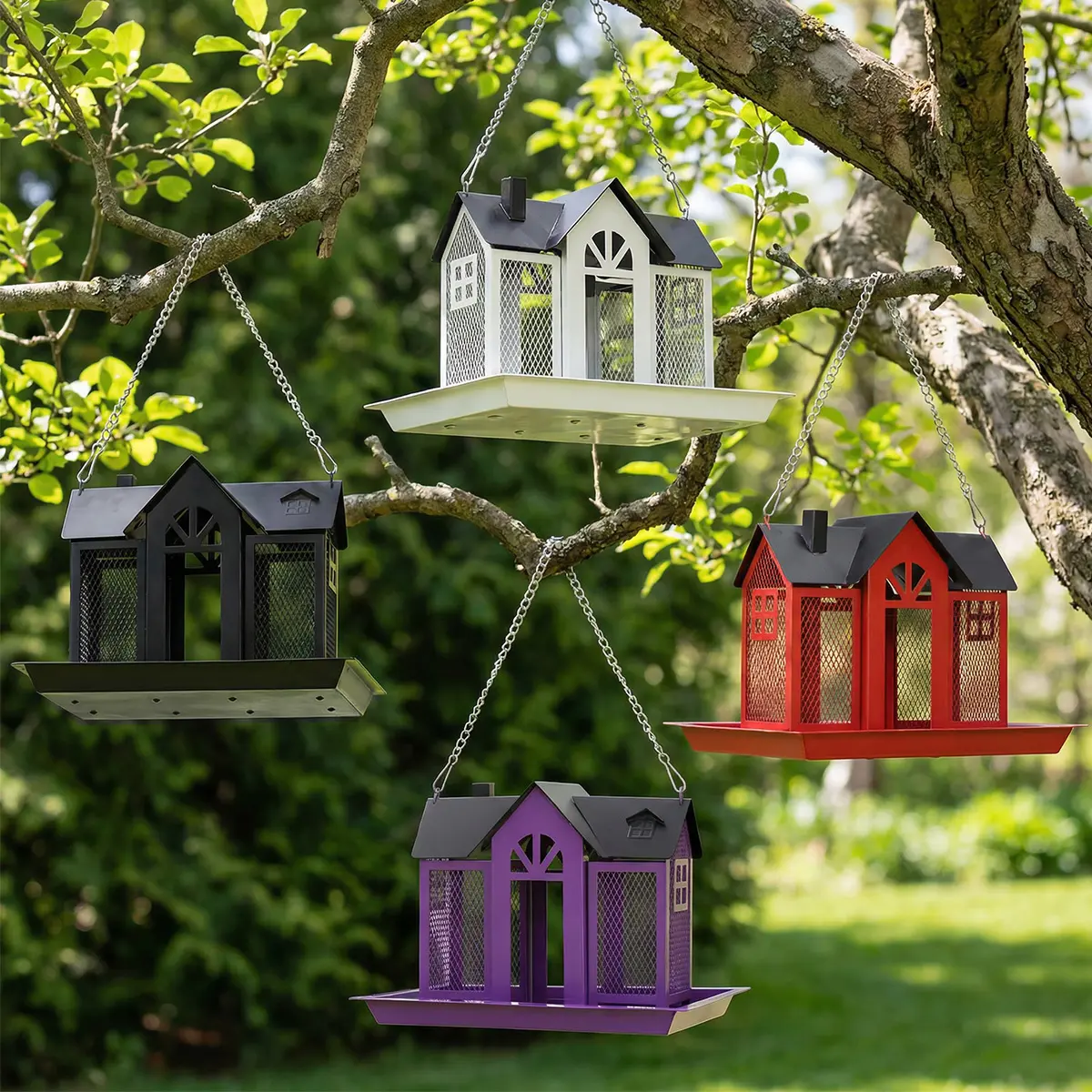 PAWGIANT Bird Feeder House for Outside, 10" × 8" × 7", Metal Mesh Wild Bird Feeder with Triple Feeders for Finch Cardinal Chickadee, Large Capacity, Weatherproof and Durable, for Outdoors Hanging Garden Yard, Gifts for Bird Lovers Mom Grandma, dealsforyou