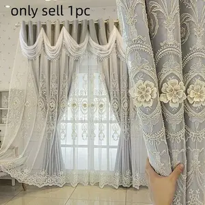 1pc 100% blackout European Style Full Light Blocking Curtains, Silk Thread, Elegant Scroll Pattern, Versatile Use, Suitable for Living Room, Bedroom, Villa