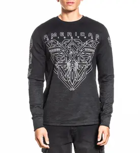 American Fighter Men's Thermal Long Sleeve T-Shirt - Round Neck, Polyester Sublimation Top, Black Rock