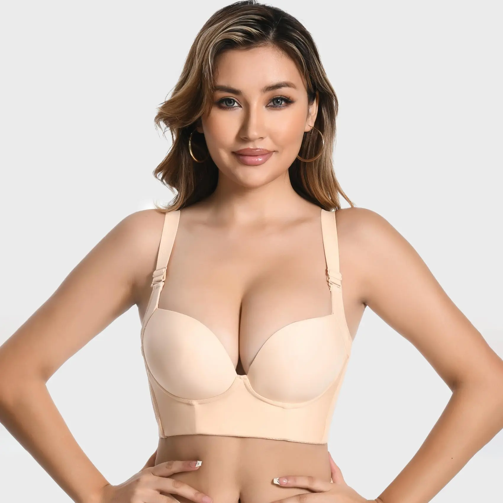 Cubidupi Braless Deep V Bra with Wide Straps | Wireless Seamless Design for Supportive U-Back Comfort & Sexy Shape