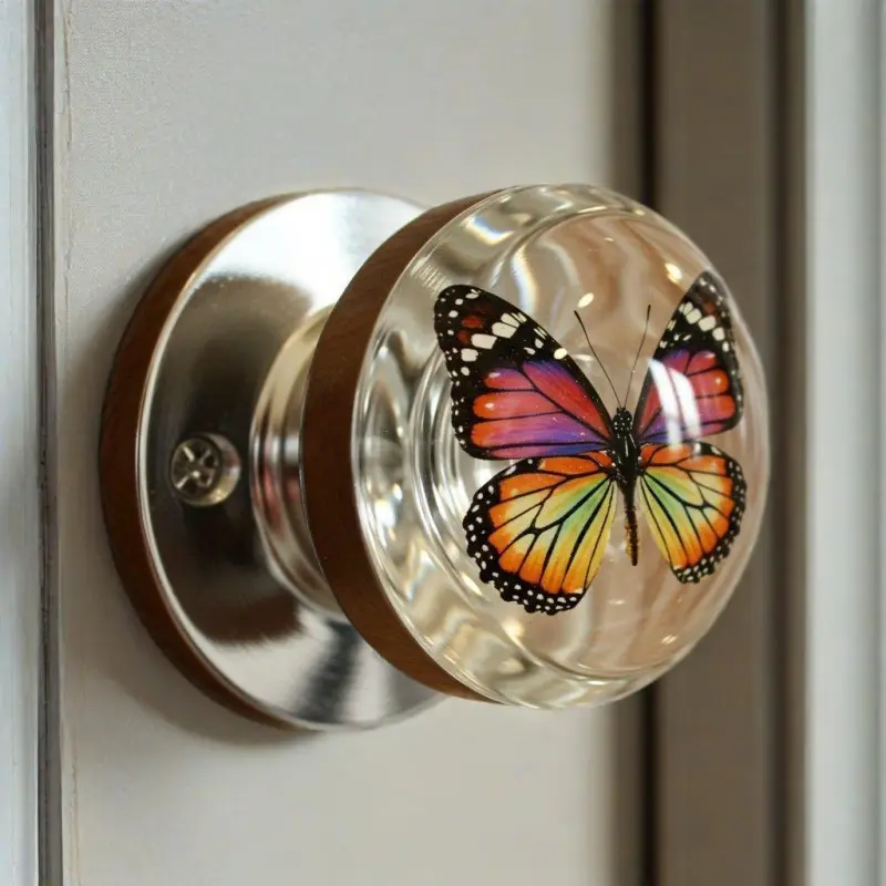 1pc Fashionable Resin Crystal Ball Door Handle, Animal And Flower Crystal Door Handle, Decorative Handle For Cabinets And Wardrobes, Door Knob, Door Hardware