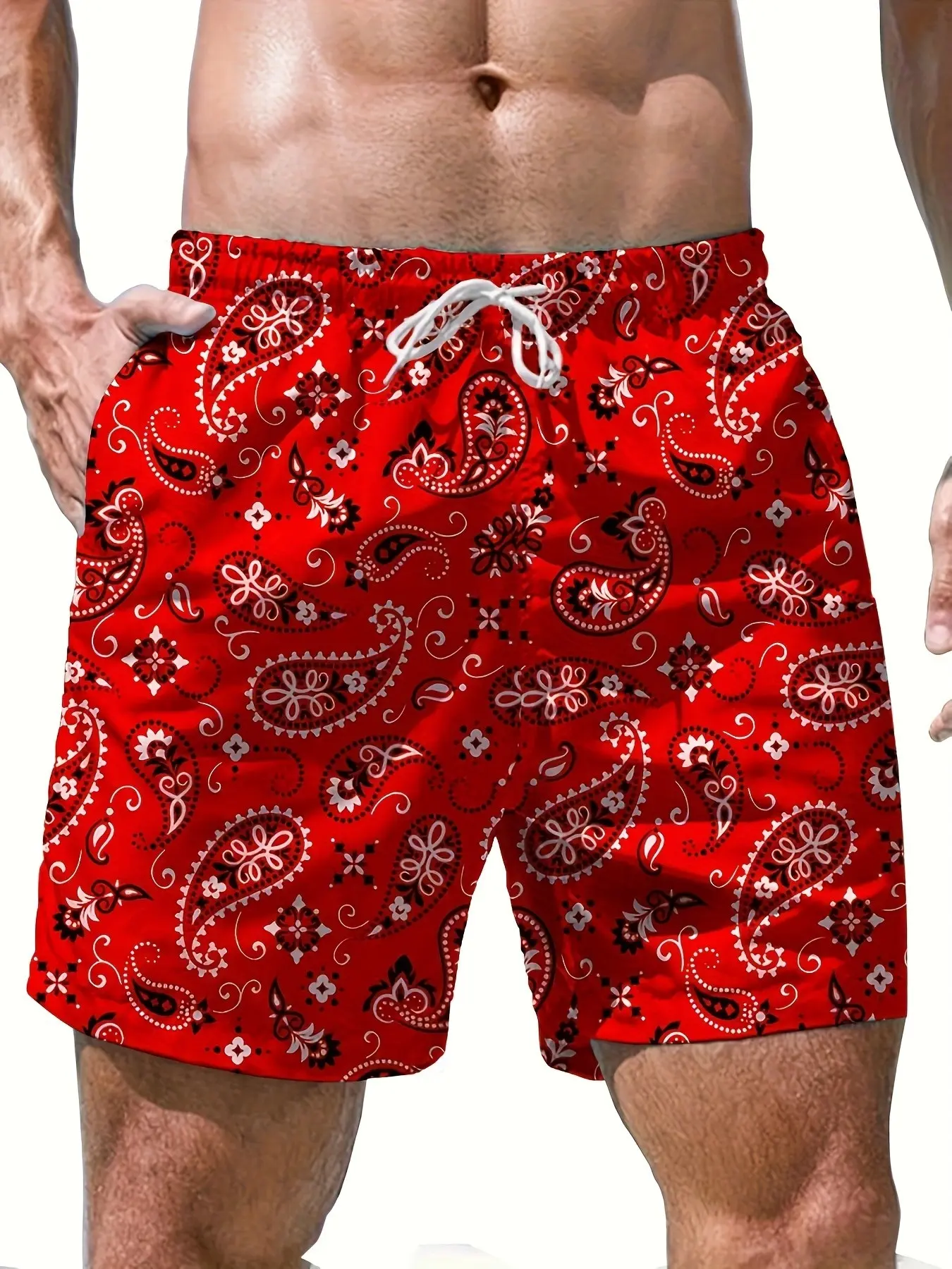 Paisley Pattern Beach Shorts for Men, Quick Dry Casual Swimwear, Swimsuit Shorts for Summer, Essential for Holiday and Vacation, Paisley Print Trunks, Swimming Shorts, Swim Bottoms