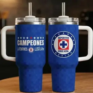 Campeones Cruz Azul Club Tumbler 20oz-40oz Stainless Steel, Double Wall Insulated, With Handle & Straw, Eco-Friendly,