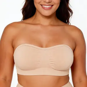 FeelinGirl Truekind Convertible Strapless Bandeau Bra with Wireless Comfort, Anti-Slip Grip & Removable Straps Seamless Daily Bras Adjustable Straps Soft Fabric Basic White
