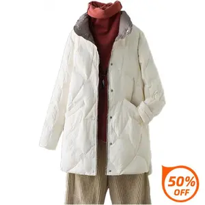 Women's Models Winter Tops Down Jacket White Duck Down Standing Collar Lightweight Medium-length Coat