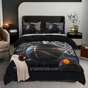 3pcs Sports Basketball Comforter Set (1 Cover + 2 Pillowcases), High-Definition Print, Breathable & All-Season Use